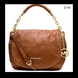 Michael Kors Stanthorpe Medium Cognac 100% Leather with gold detail Shoulder Bag
